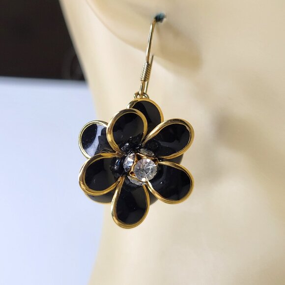 Black Flower Earrings - Picture 2 of 6